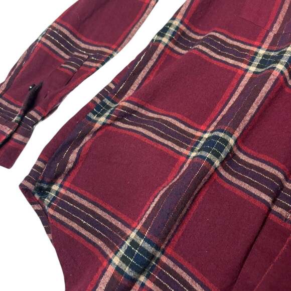 Lucky Brand Womens Burgundy Plaid Metallic Long Sleeve Flannel Shirt Size M - Picture 3 of 7